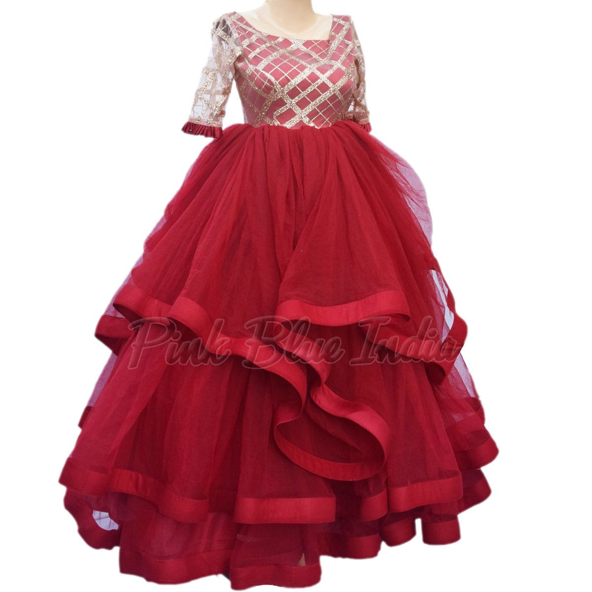 Red 1/2 Sleeve A-line Applique Princess Flower Girl Dress Party Long Gowns  | eBay