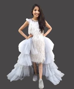 Silver Detachable Tail Birthday Party Wear Girls Gown