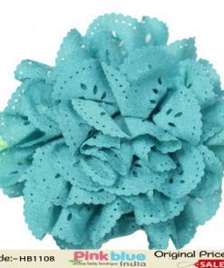 Simple Green Headband with Teal Flower Motif for Baby Girls in India