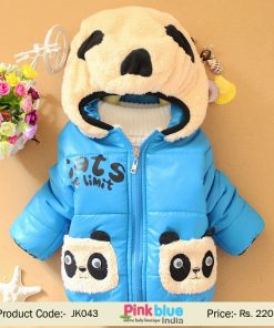 Designer Sky Blue and White Warm Winter Panda Jacket for Toddlers