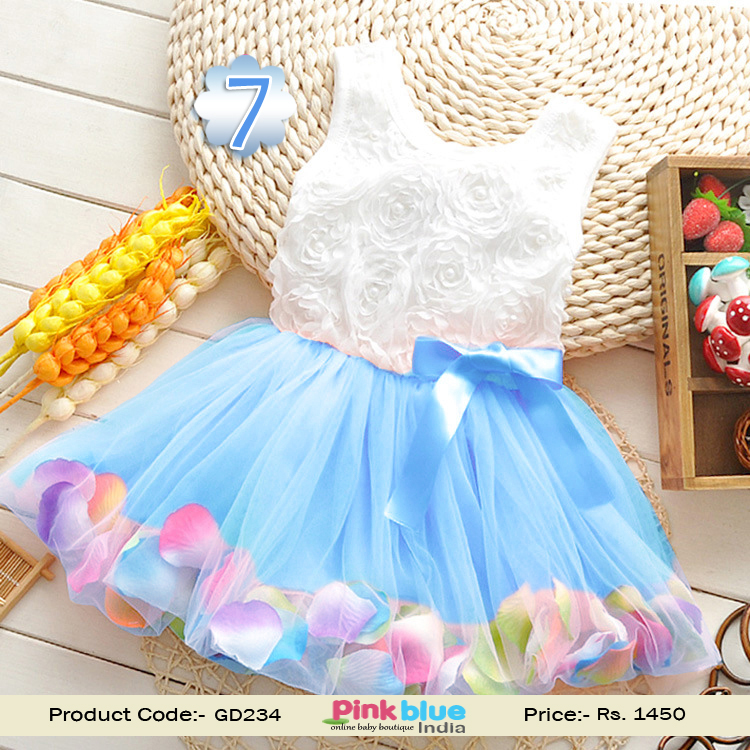 Buy Gorgeous Sky Blue Flower Birthday Dress for Kids in India