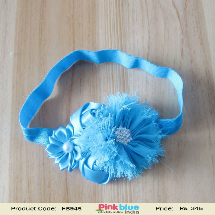 Stretchable Sky Blue Flower Headband for Kids