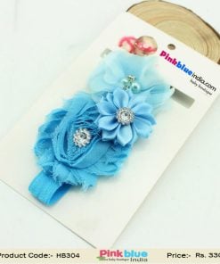 Beautiful Designer Headband with Sky Blue Flowers for Infant Girls