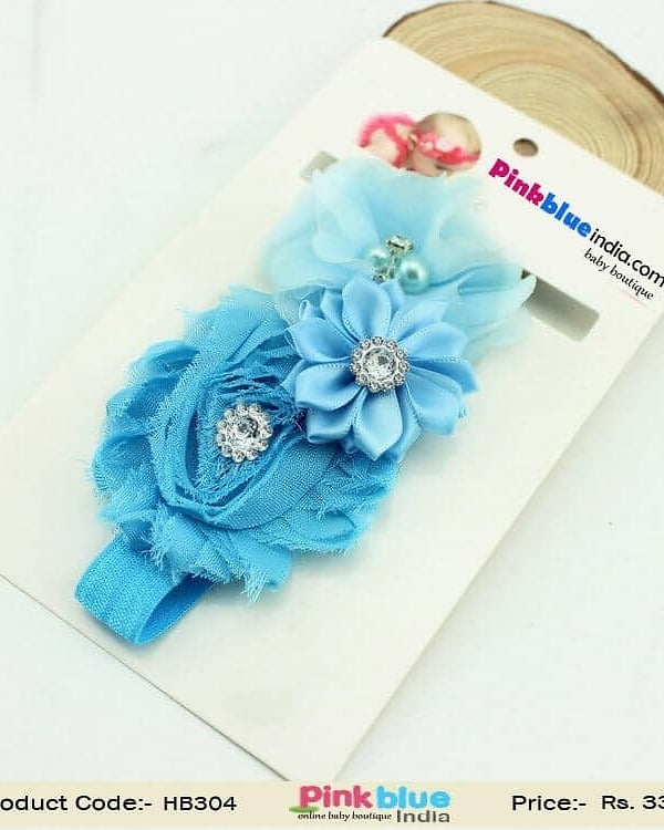 Infant girl sky blue floral headband cute party accessory gift