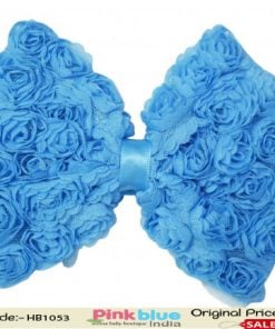 Buy Online Sky Blue Hair Band for Cute Girls with Flowers Bow