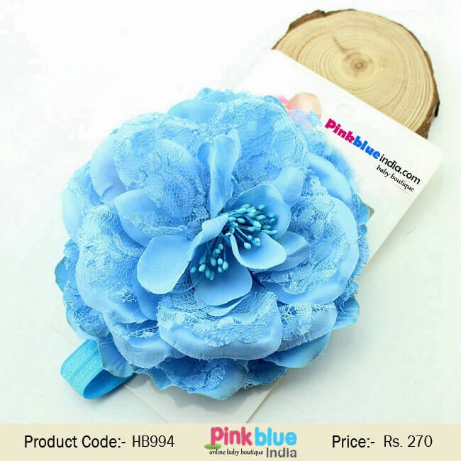 Sky Blue Net Flower Party Headband for Toddlers