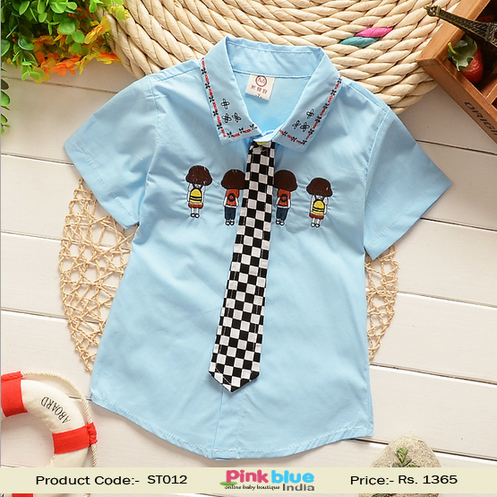 Sky Blue Short Sleeve Birthday Party Tie Shirt Toddler and Baby Boys