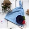 Sky Blue Stylish Baby Summer Cap with Flowers and Knot