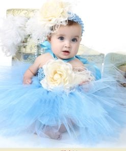 Baby Girls First Birthday Flower Tutu Dress Outfits Sky Blue