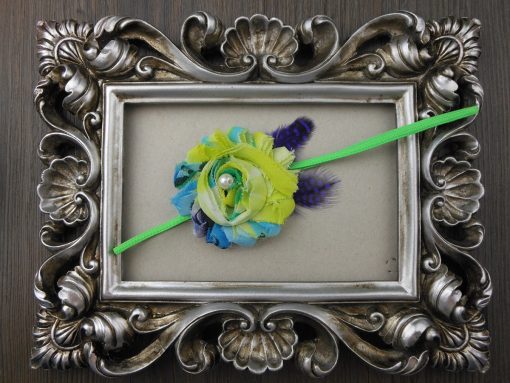 Sleek Green Hair Band with Blue and Yellow Printed Flower for Newborn Princess