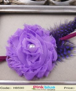 Sleek Purple Hair Band for Infant Baby Girls with Lavender Flower and Pearl