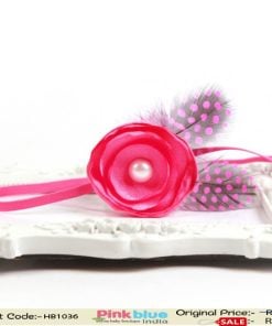 Sleek Rose Pink Flower Princess Designer Headband with Black Feathers