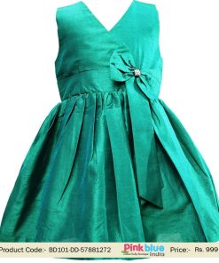 Little Princesses Dupion Green Sleeveless Knee Length Party Dress