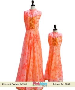 Mother Daughter Maxi Gown Dress Peach Mommy and Daughter Matching outfit
