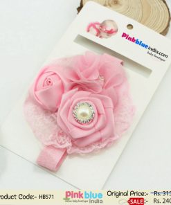 Smart Baby Pink Floral Hair Band with Flowers and Pearl for Newborn Princess
