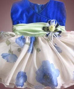 Smart Blue Infant Girl Dress With White Flowery Flare