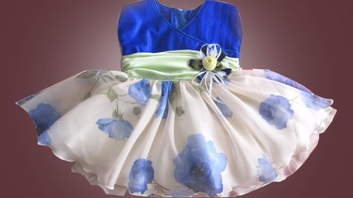 Smart Blue Infant Girl Dress With White Flowery Flare