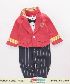 Kids Boy Formal One Piece Romper Suit Red Waistcoat Pant Children Wear
