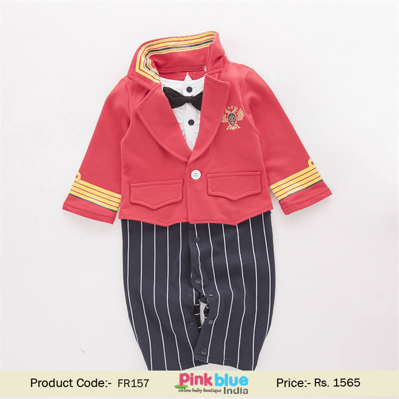 Kids Boy Formal One Piece Romper Suit Red Waistcoat Pant Children Wear
