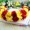Smart Floral Hair Band with Red and Yellow Rose Flowers for Newborn Princess