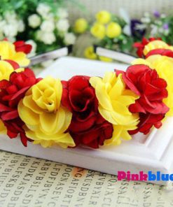 Smart Floral Hair Band with Red and Yellow Rose Flowers for Newborn Princess