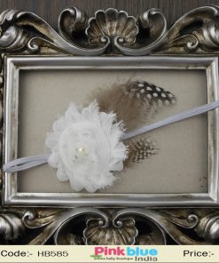 Cute White Flower Baby Hair Band with Feathers