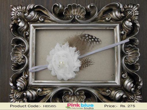 Cute White Flower Baby Hair Band with Feathers