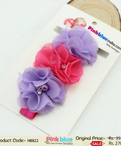 Smart Headband with Lavender and Pink Flowers for Newborn Princess