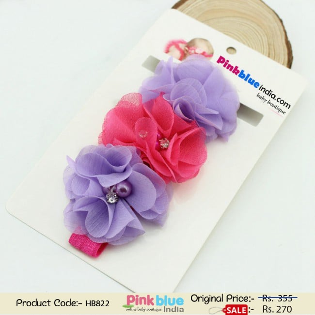 Smart Headband with Lavender and Pink Flowers for Newborn Princess