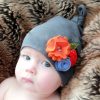Smart Infant Hat in Slate Grey Color With Three Flowers