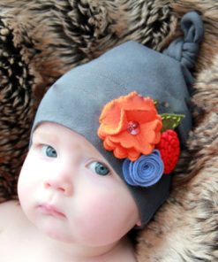 Smart Infant Hat in Slate Grey Color With Three Flowers