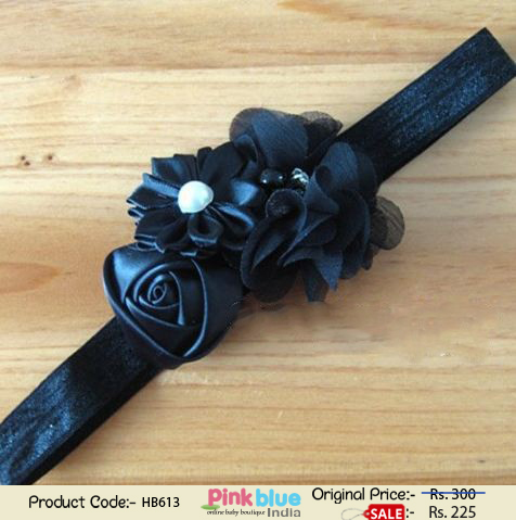 Smart Toddler Hair Band in Black With Roses and Flowers