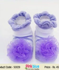 Soft and Cute Purple Fashionable Anti Slip Infant Socks with Net Flower