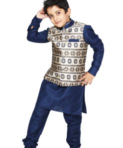 Navy Blue Kids Wear Kurta Pyjama – Baby Boy Ethnic Waistcoat