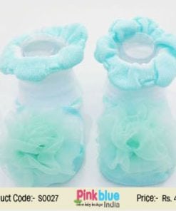 Buy Online Soothing Aqua Blue Anti Skid Socks for Indian Infants