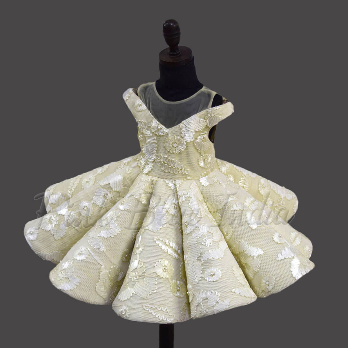 Yellow Structured Panel Party Gown for Baby Girls