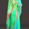 blue, green rajasthani gota work designer wedding reception saree