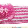 Stylish Dark Pink and White Knitted Infant Headband with Beautiful Layers of Bows