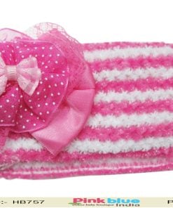 Stylish Dark Pink and White Knitted Infant Headband with Beautiful Layers of Bows