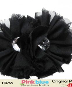 Stylish Infant Headband in Black with Two Flowers with Diamonds