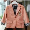Elegant Salmon Summer Coat for Children with Lining in Black and White Stripes