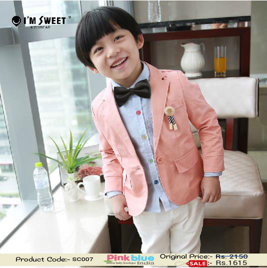 Elegant Salmon Summer Coat for Children with Lining in Black and White Stripes
