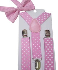 Matching Bow Tie and Suspenders Set for Babies in Pink Color