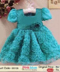 Teal Color Floral Little Princess Dress