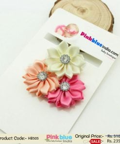 Three Flower Headband for Indian Infants in Cream, Peach and Pink Color