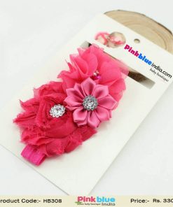 Elegant Hair Band with a Three Flowers in Hot Pink for Toddlers in India