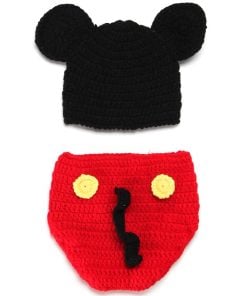 Two Piece Mickey Mouse Baby Crochet Photography Prop in Black and Red
