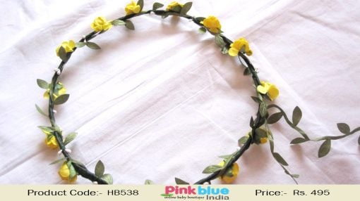 Tiara Style Floral Hair Band With Yellow Flowers and Green Leaves for Newborn Princess