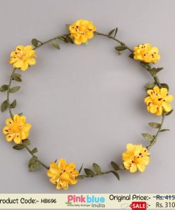 Shop Online Tiara Style Princess Headband with Yellow Flowers and Green Leaves