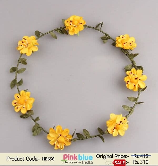 Shop Online Tiara Style Princess Headband with Yellow Flowers and Green Leaves